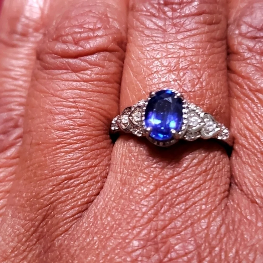 Blue Sapphire White Topaz Ring Platinum over Sterling Silver